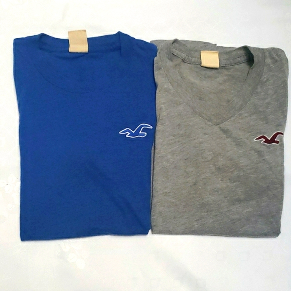 2 Vtg Hollister Men's Short Sleeve T-Shirt Embroidery 100% Cotton Size S